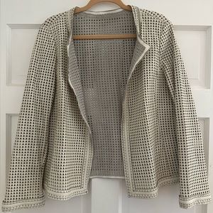 Tory Burch Anders Perforated Heart Leather Open Front Cardigan Jacket